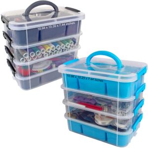 bins & things ultimate storage containers bundle each with 2 trays - blue/grey - craft storage/craft organizers and storage - bead organizer box/art supply organizers.