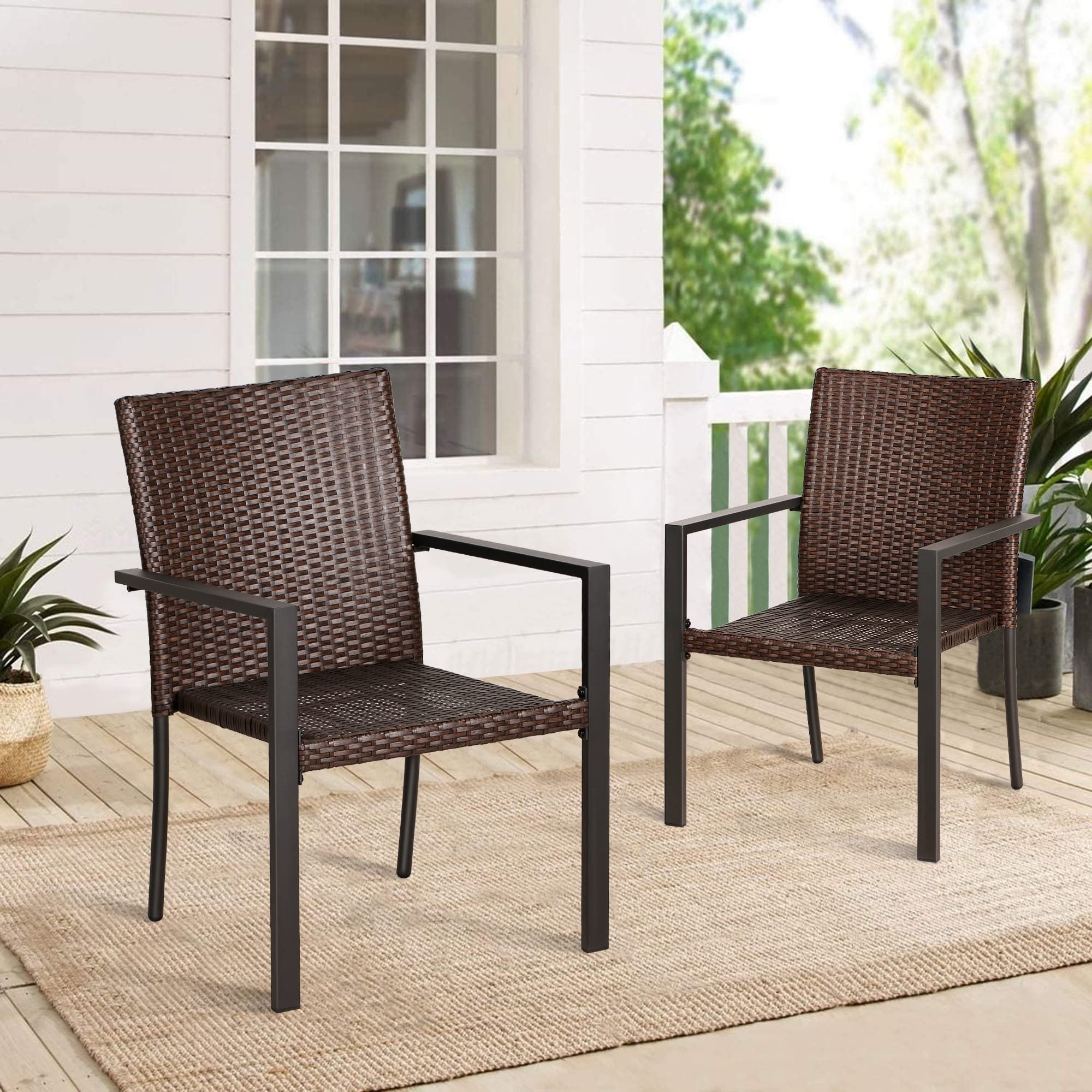 BALI OUTDOORS Patio Wicker Chairs, Outdoor Chairs for Firepit Area Stackable Patio Dining Chairs Set of 2, Multibrown All Weather Resistant Chair Set for Patio, Garden, Lawn, Backyard and Porch