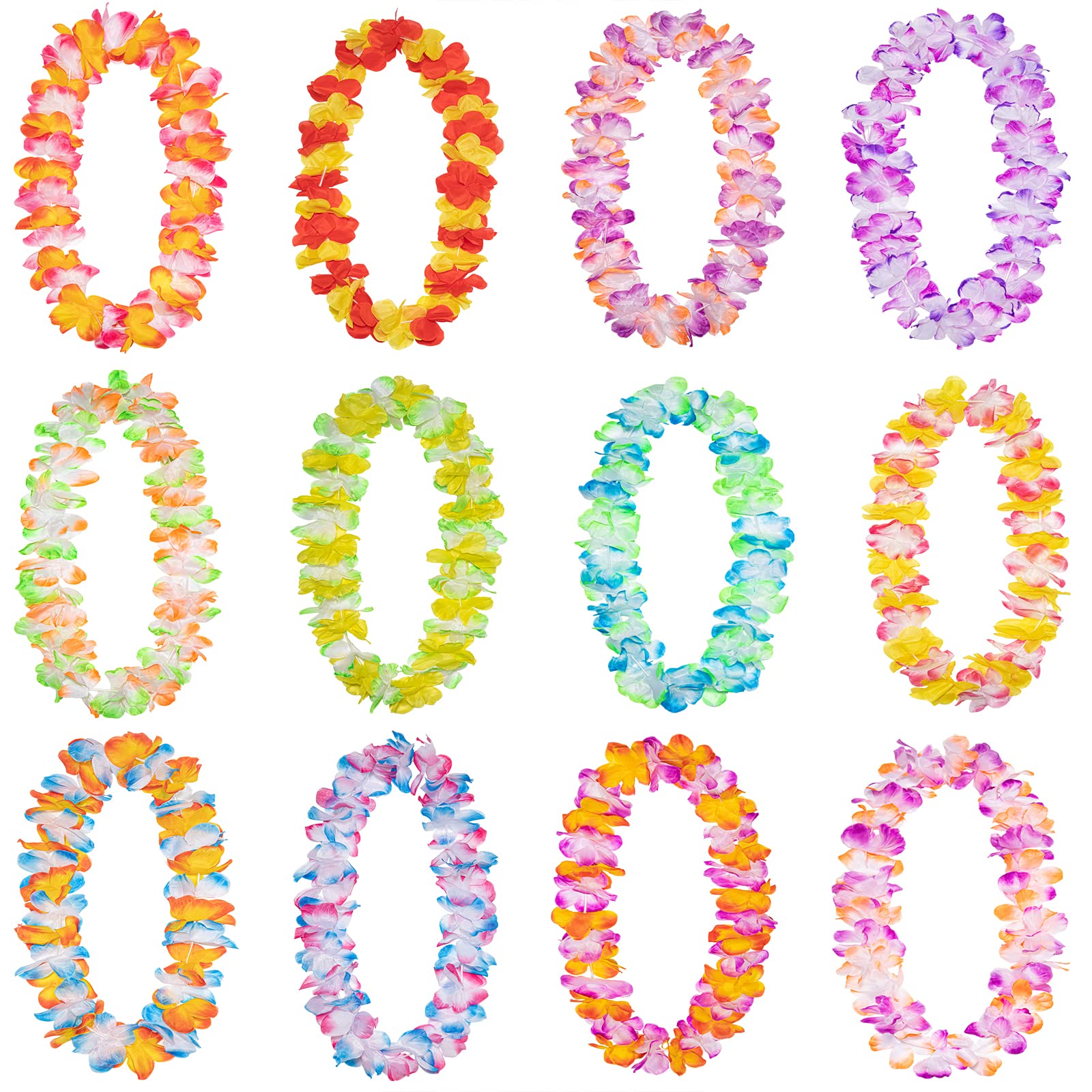 FreshDear 12 Counts Hawaiian Leis Bulk,leis for luau party,hawaiian leis for adults,beach party favors for adults,Summer Beach Vacation,Theme Party Decorations