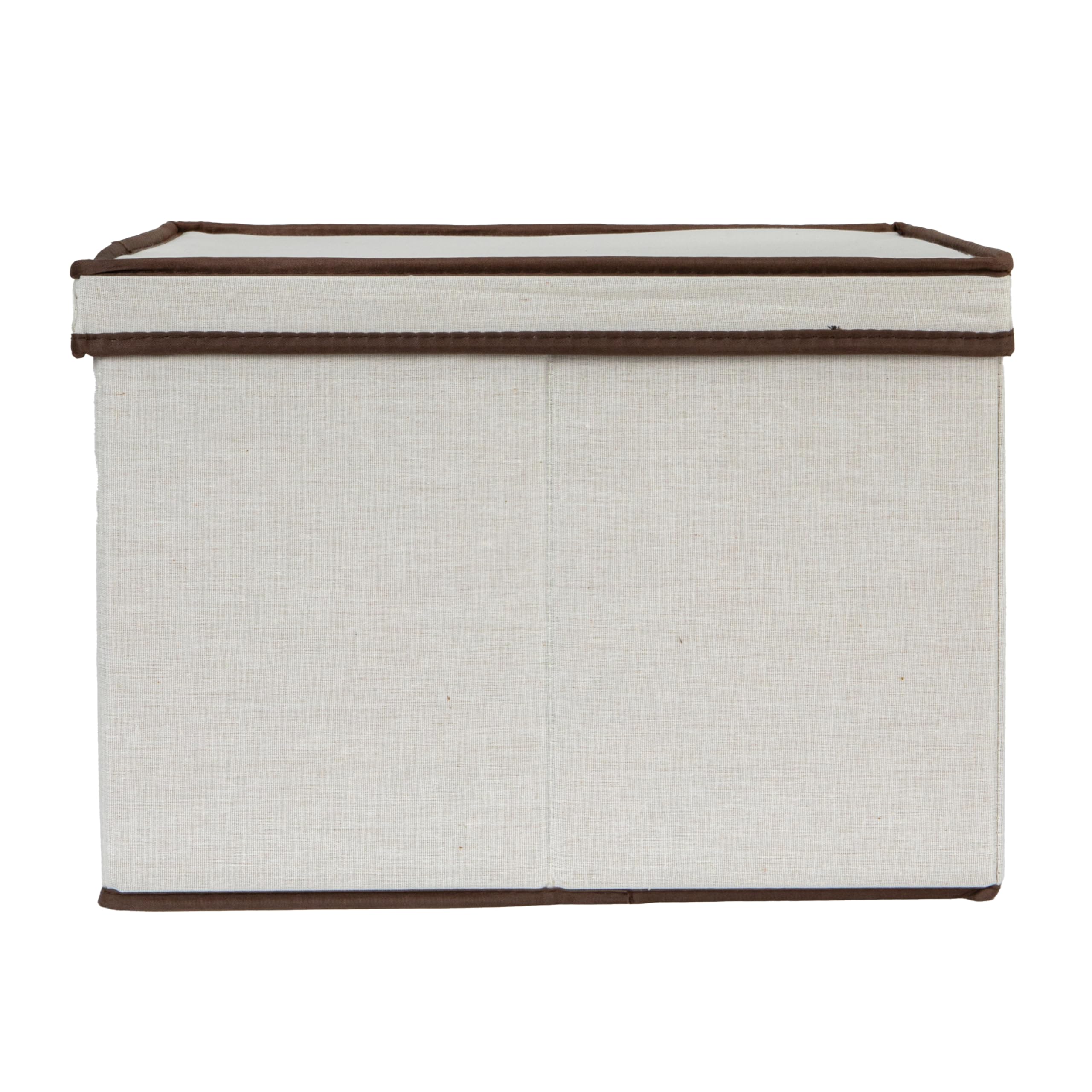 Household Essentials Square KD Storage Box With Lid, 15”x15”x10”, Breathable Canvas Sides With Sturdy Sides, Natural with Brown Trim