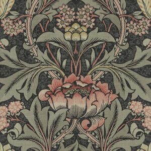 NextWall Acanthus Floral Peel and Stick Wallpaper (Charcoal & Rosewood)