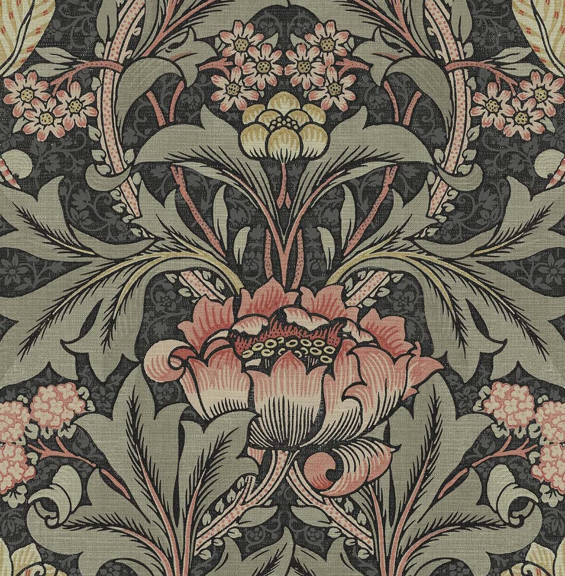 NextWall Acanthus Floral Peel and Stick Wallpaper (Charcoal & Rosewood)