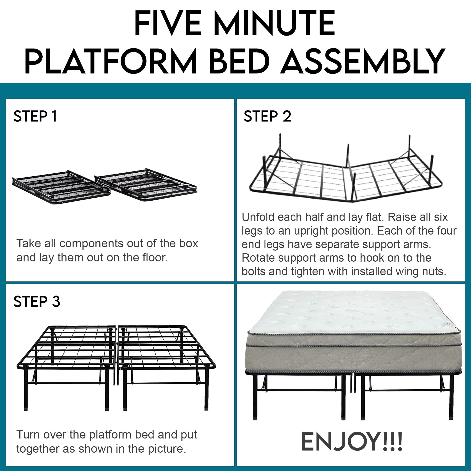 Mayton Queen 12 Inch Breathable Ultra Plush Hybrid Mattress Pain and Pressure Relieving Extra Soft EuroTop & Black 14" Metal Platform Bed Frame, Mink