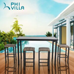 PHI VILLA Outdoor Bar Stools Set of 4, 26” Wicker Seat Counter Height Backless Barstools, Metal Frame Bar Chairs for Patio Kitchen & Dining