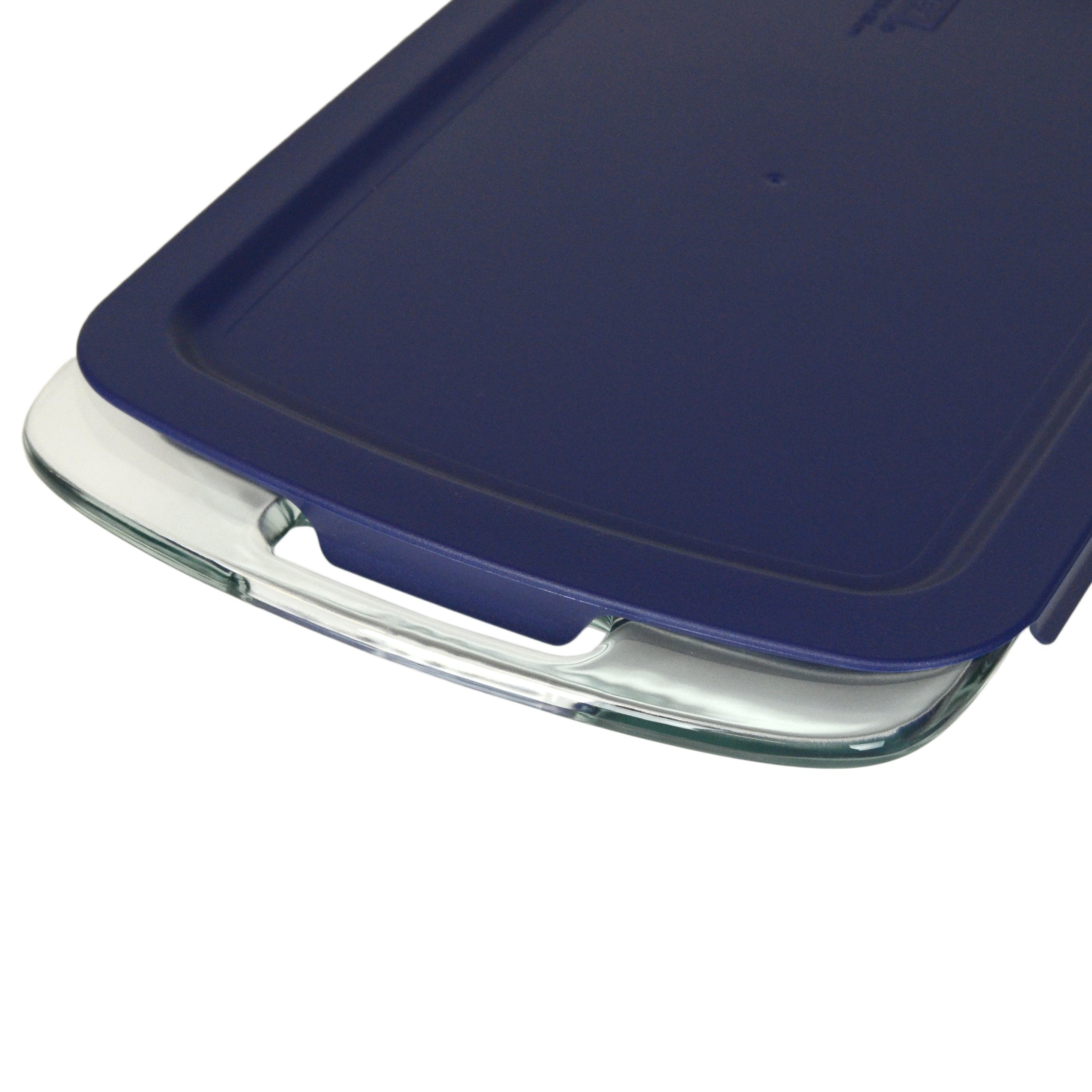 Pyrex (1) C-233 3qt Easy Grab Glass Baking Dish & (1) C-233-PC 3qt Blue Easy Grab Lid