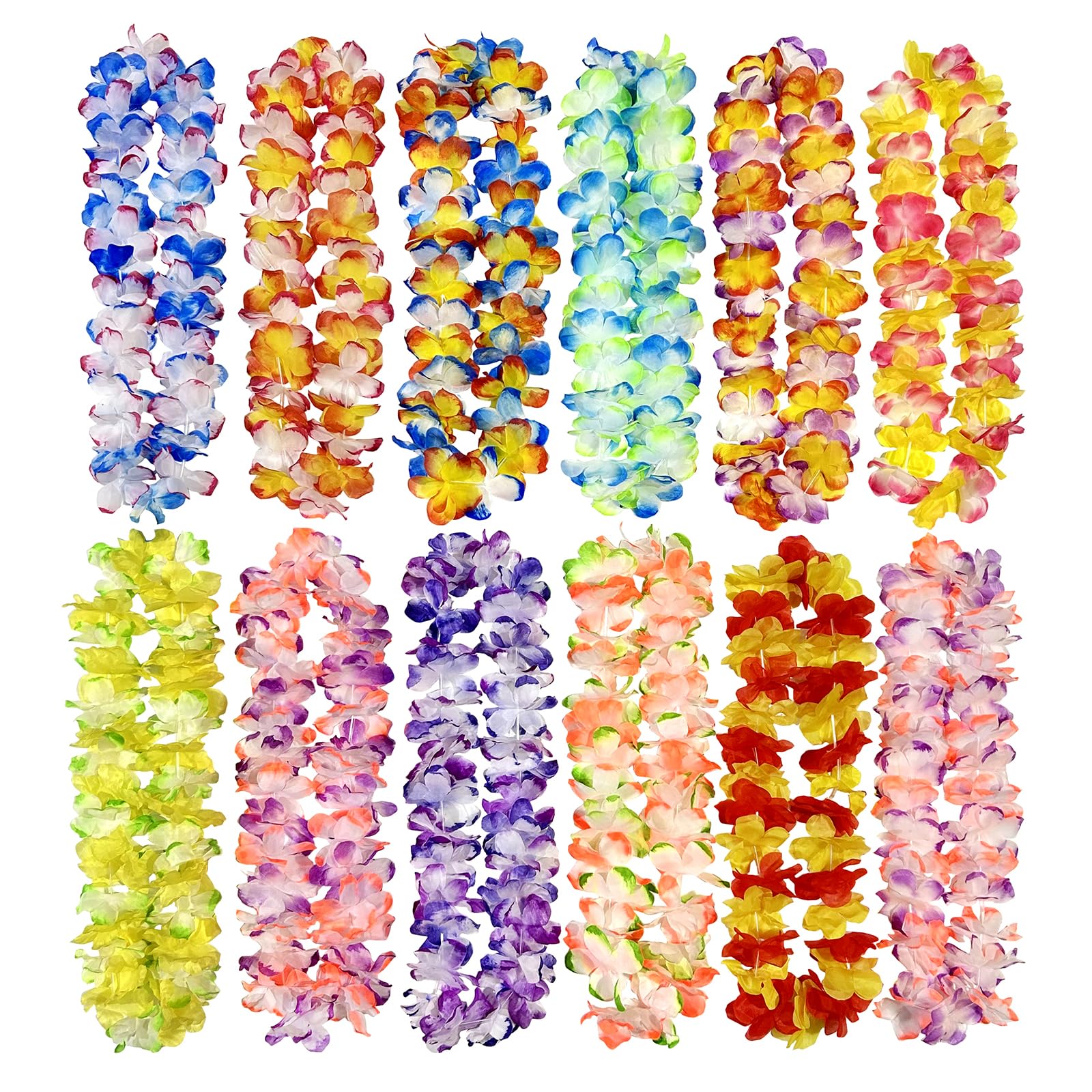 FreshDear 12 Counts Hawaiian Leis Bulk,leis for luau party,hawaiian leis for adults,beach party favors for adults,Summer Beach Vacation,Theme Party Decorations