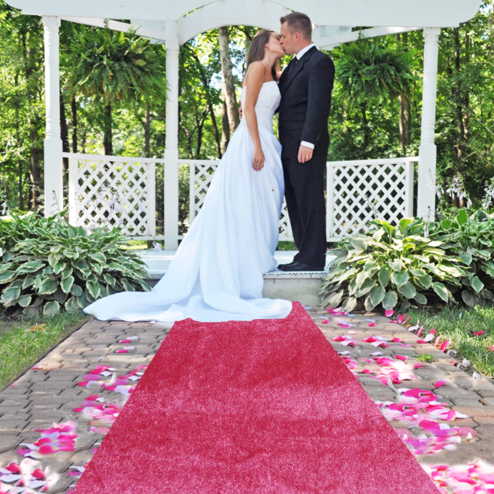 FUHSY Hot Pink Wedding Ceremony Aisle Runner 3FTx15FT Aisle Rug Wedding Floor Runner Fuchsia Runway Carpet with Tape Party Accessories Bridal Shower Walkway Runner Aisle Runner for Prom Birthday Event