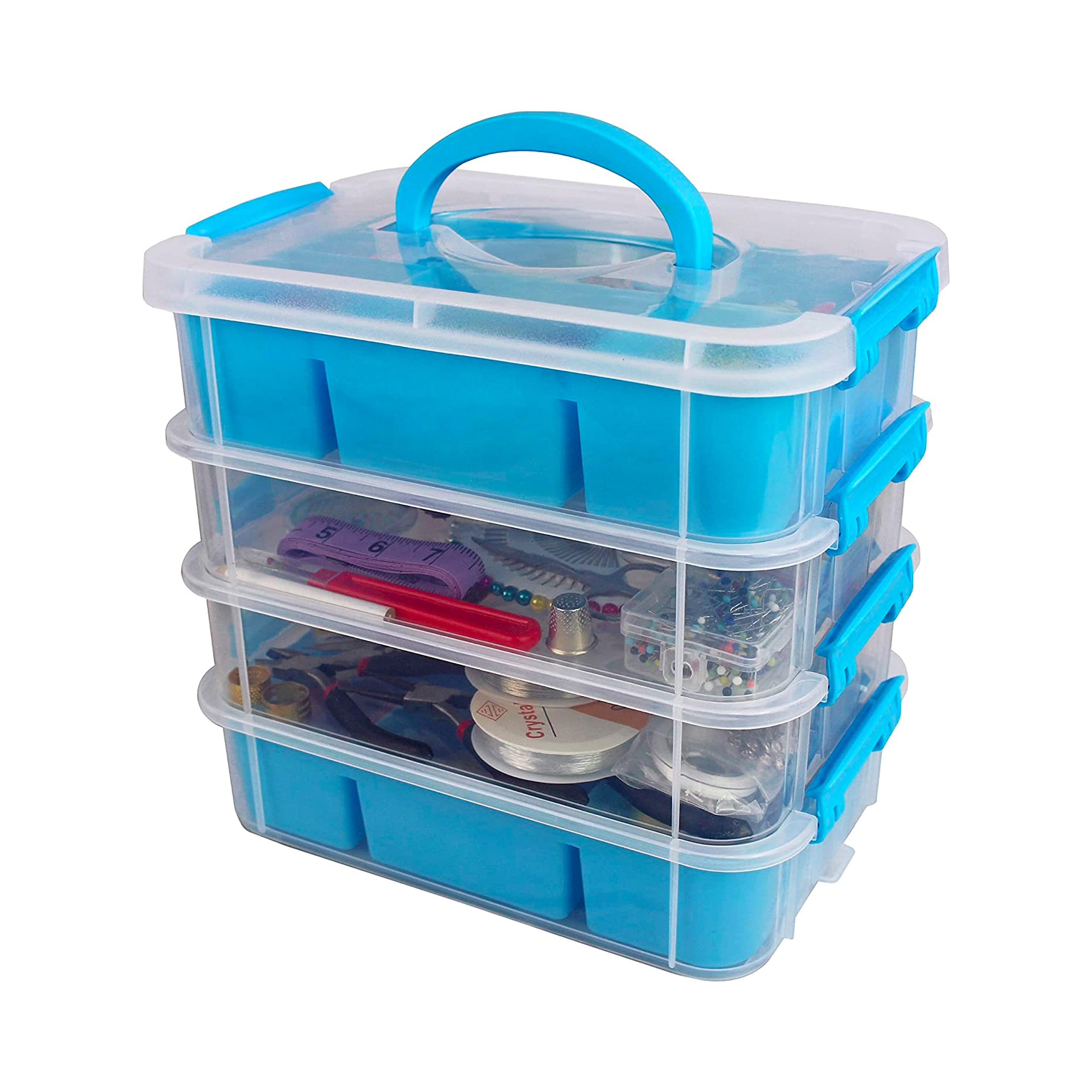 Bins & Things Ultimate Storage Containers Bundle Each with 2 Trays - Blue/Grey - Craft Storage/Craft Organizers and Storage - Bead Organizer Box/Art Supply Organizers.