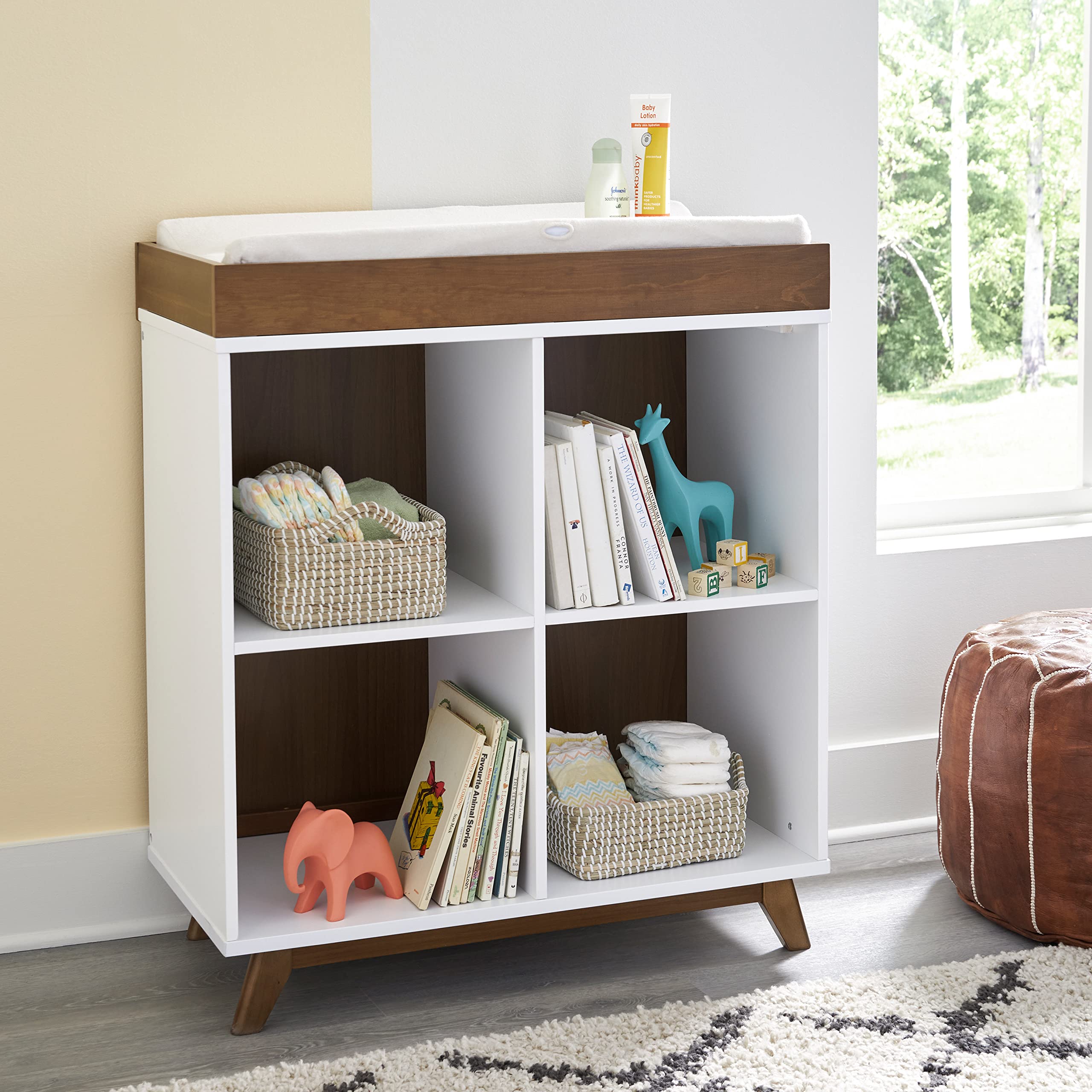 DaVinci Otto Convertible Changing Table and Cubby Bookcase in White and Walnut