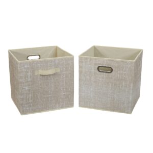 Household Essentials Fabric Storage Bins 2 Piece Set, Strong Poly-Woven Fabric, Sturdy Chipboard Sides, Grommet Front Handle, Stackable and Foldable, Classic Design, Tan Mix