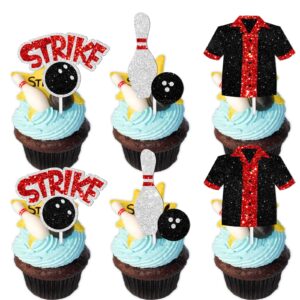 18pcs black glitter bowling dessert cupcake topper bowling strike entertainment theme decor supplies baby shower boys girls happy birthday party decorations