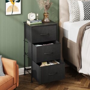 WLIVE Dresser with 3 Drawers, Fabric Nightstand, Organizer Unit, Storage Dresser for Bedroom, Hallway, Entryway, Closets, Sturdy Steel Frame, Wood Top, Easy Pull Handle, Charcoal Black