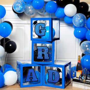 Civaner 98 Pcs Graduation Decorations Party Supplies 4 Grad Balloons Boxes 12 Letter 70 Graduation Balloons Graduation Sticker Set Kit for 2024 Graduation Party Decor(Blue)