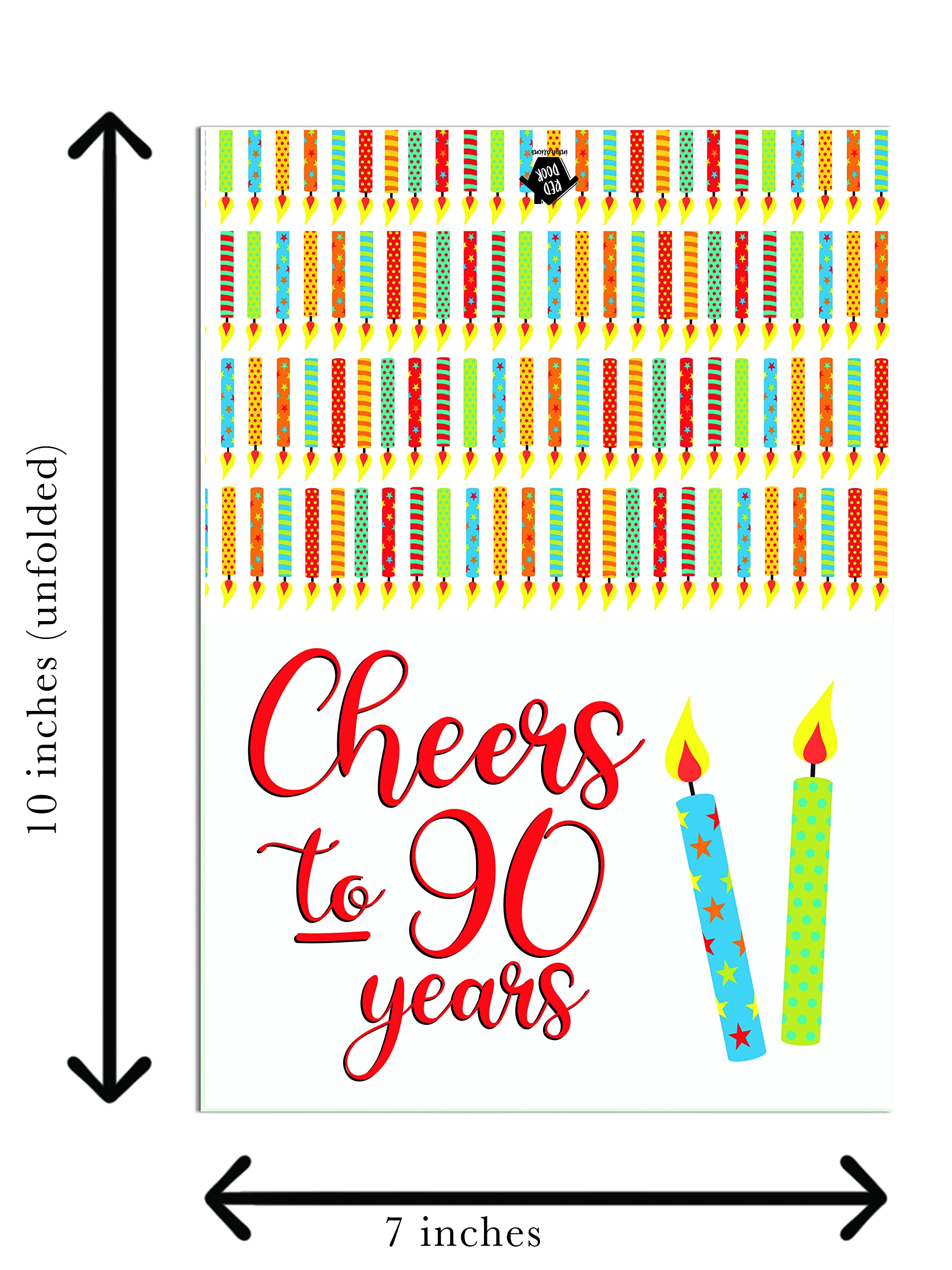 Red Door Inspirations Cheers to 90 Years 90th Birthday Card, Includes Single Card & Envelope