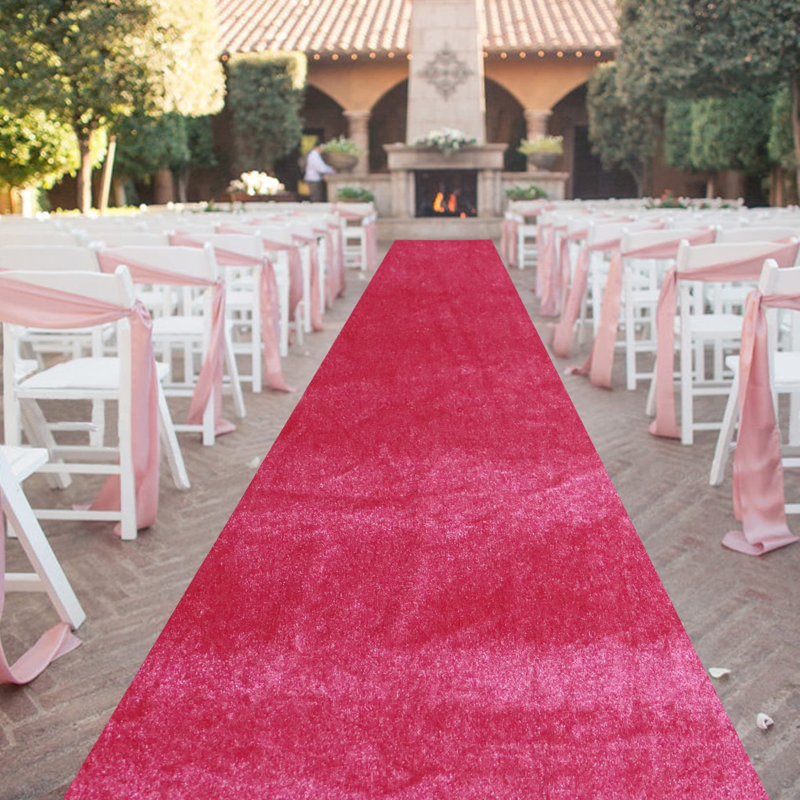 FUHSY Hot Pink Wedding Ceremony Aisle Runner 3FTx15FT Aisle Rug Wedding Floor Runner Fuchsia Runway Carpet with Tape Party Accessories Bridal Shower Walkway Runner Aisle Runner for Prom Birthday Event