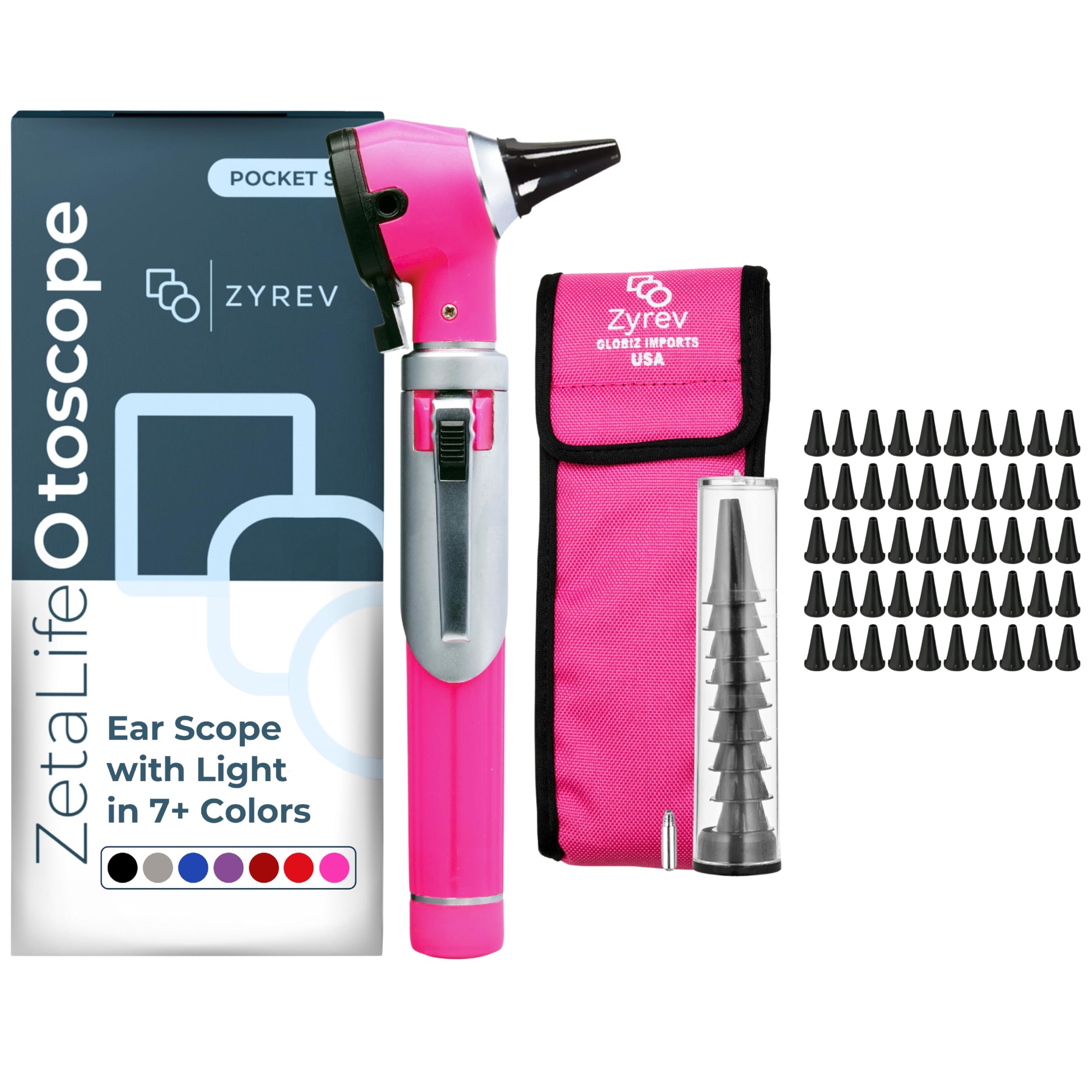 Zyrev ZetaLife Otoscope Set with 50 Extra Disposable Specula Tips, Pink