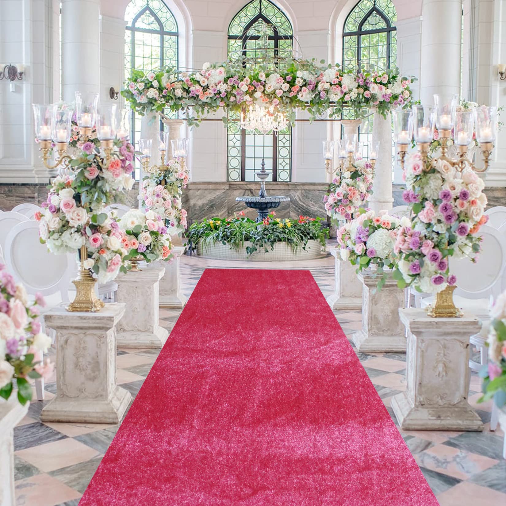 FUHSY Hot Pink Wedding Ceremony Aisle Runner 3FTx15FT Aisle Rug Wedding Floor Runner Fuchsia Runway Carpet with Tape Party Accessories Bridal Shower Walkway Runner Aisle Runner for Prom Birthday Event