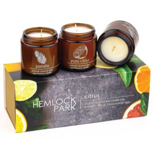 hemlock park apothecary candle trio | gift set of three 4 oz candles handcrafted with natural coconut wax (citrus | pomelo, yuzu, blood orange sage)