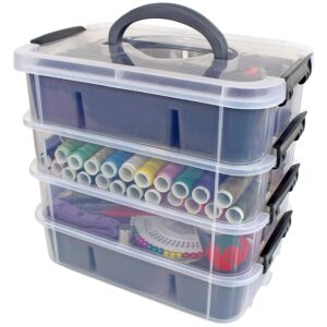 Bins & Things Ultimate Storage Containers Bundle Each with 2 Trays - Blue/Grey - Craft Storage/Craft Organizers and Storage - Bead Organizer Box/Art Supply Organizers.