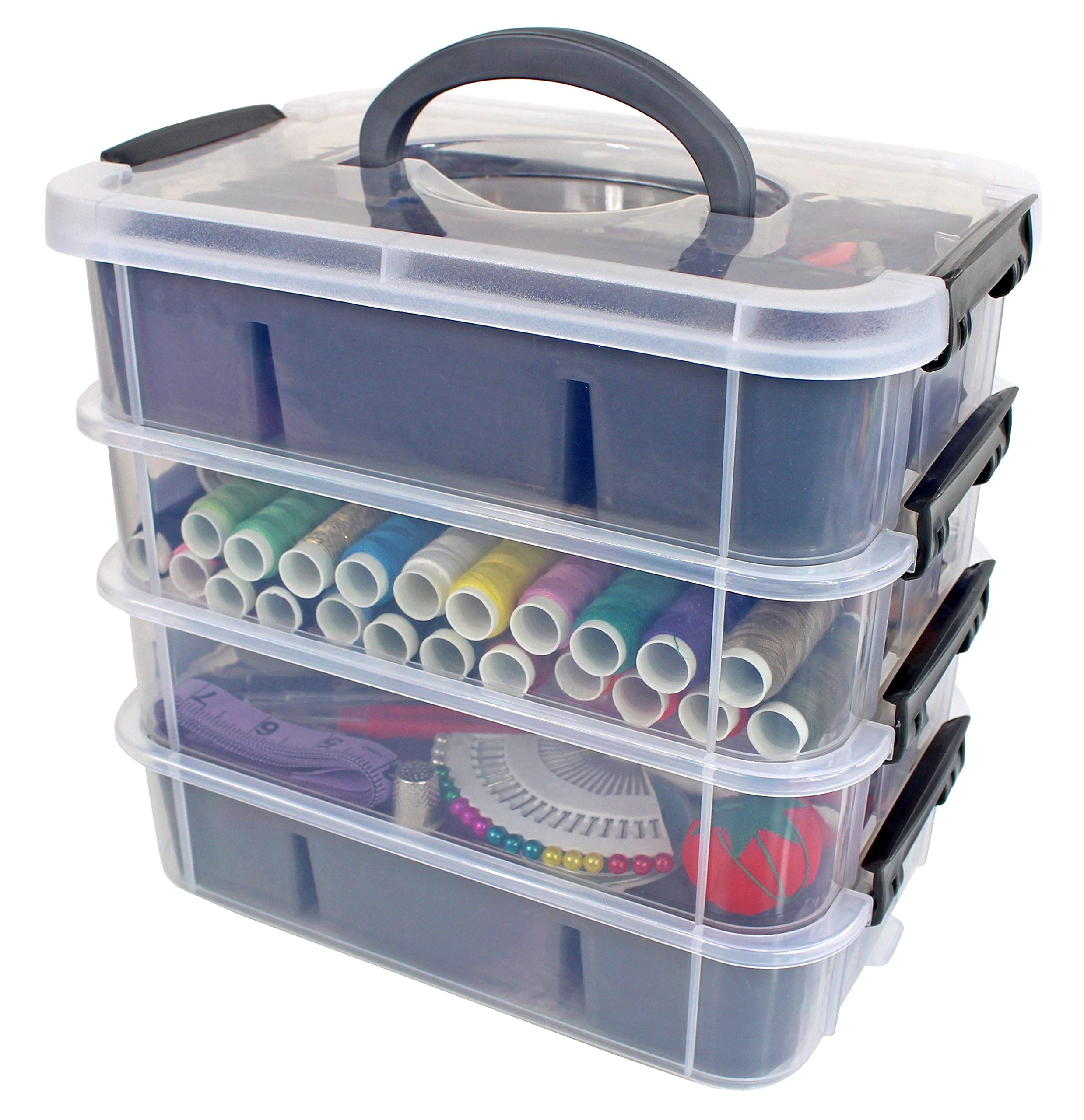 Bins & Things Ultimate Storage Containers Bundle Each with 2 Trays - Blue/Grey - Craft Storage/Craft Organizers and Storage - Bead Organizer Box/Art Supply Organizers.