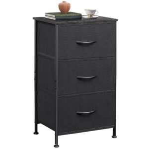 wlive dresser with 3 drawers, fabric nightstand, organizer unit, storage dresser for bedroom, hallway, entryway, closets, sturdy steel frame, wood top, easy pull handle, charcoal black