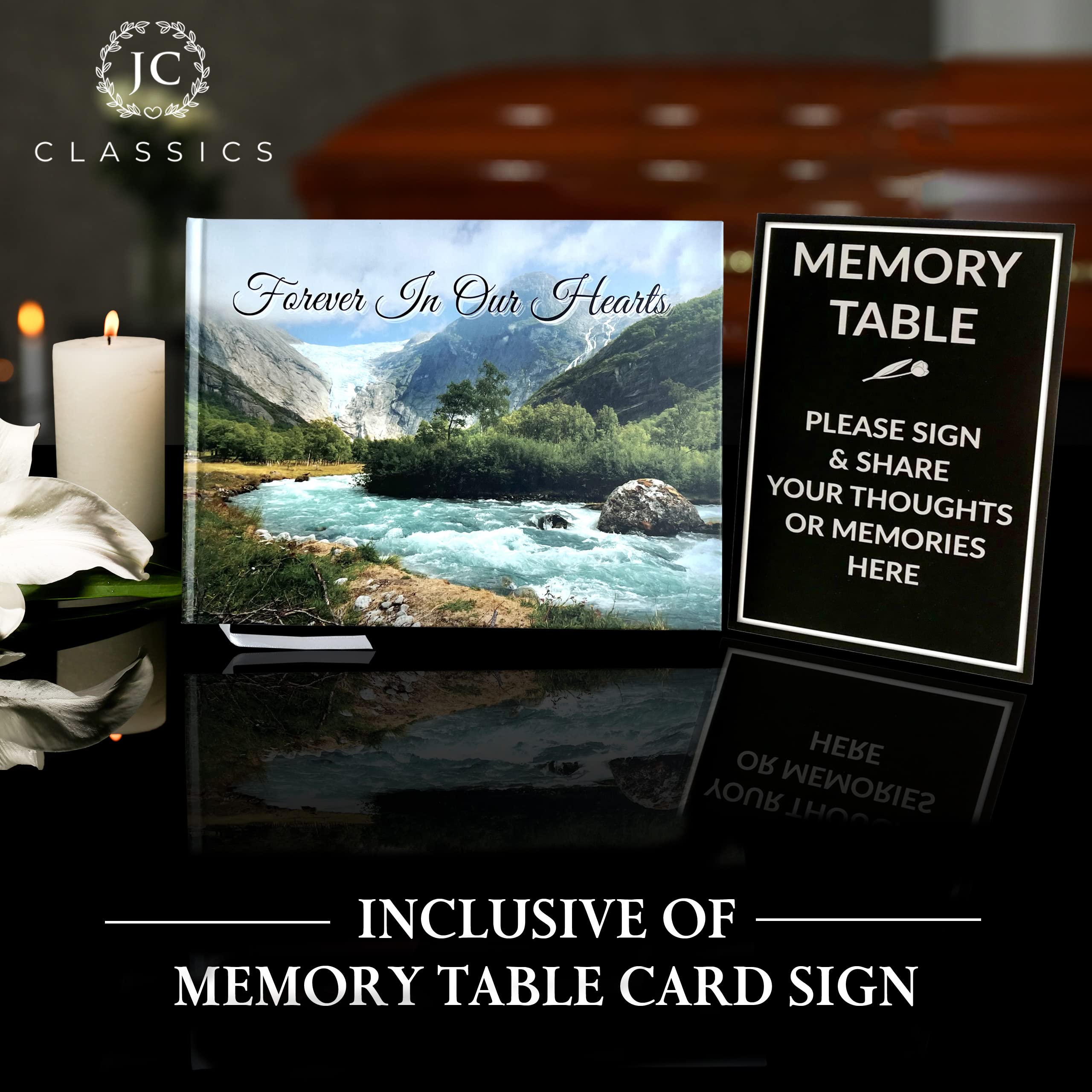 Funeral Guest Book | Memorial Guest Book | Guest Book for Funeral Hardcover | Guestbook for Sign in, Celebration of Life Memorial Service | Funeral Guest Sign Book with Memory Table Card Sign Included