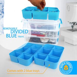 Bins & Things Ultimate Storage Containers Bundle Each with 2 Trays - Blue/Grey - Craft Storage/Craft Organizers and Storage - Bead Organizer Box/Art Supply Organizers.