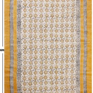 CASAVANI Collection Rectangular Rug - 5x7 Ft Musterd Yellow Cotton Dhurrie Floral Kilim Rug Indoor Outdoor Use Carpet Flatweave Rug High Traffic Area in Bedroom Dining Room Living Room