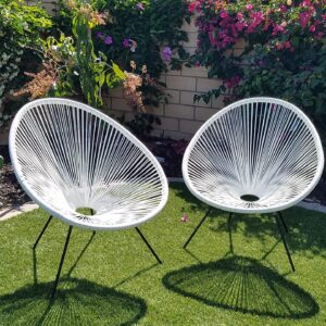 Kingmys Acapulco Patio Chair All-Weather Weave Lounge Chair Patio Sun Oval Chair Indoor Outdoor Chairs Egg Chairs Patio Furniture Acapulco Chair (2 pcs, White)