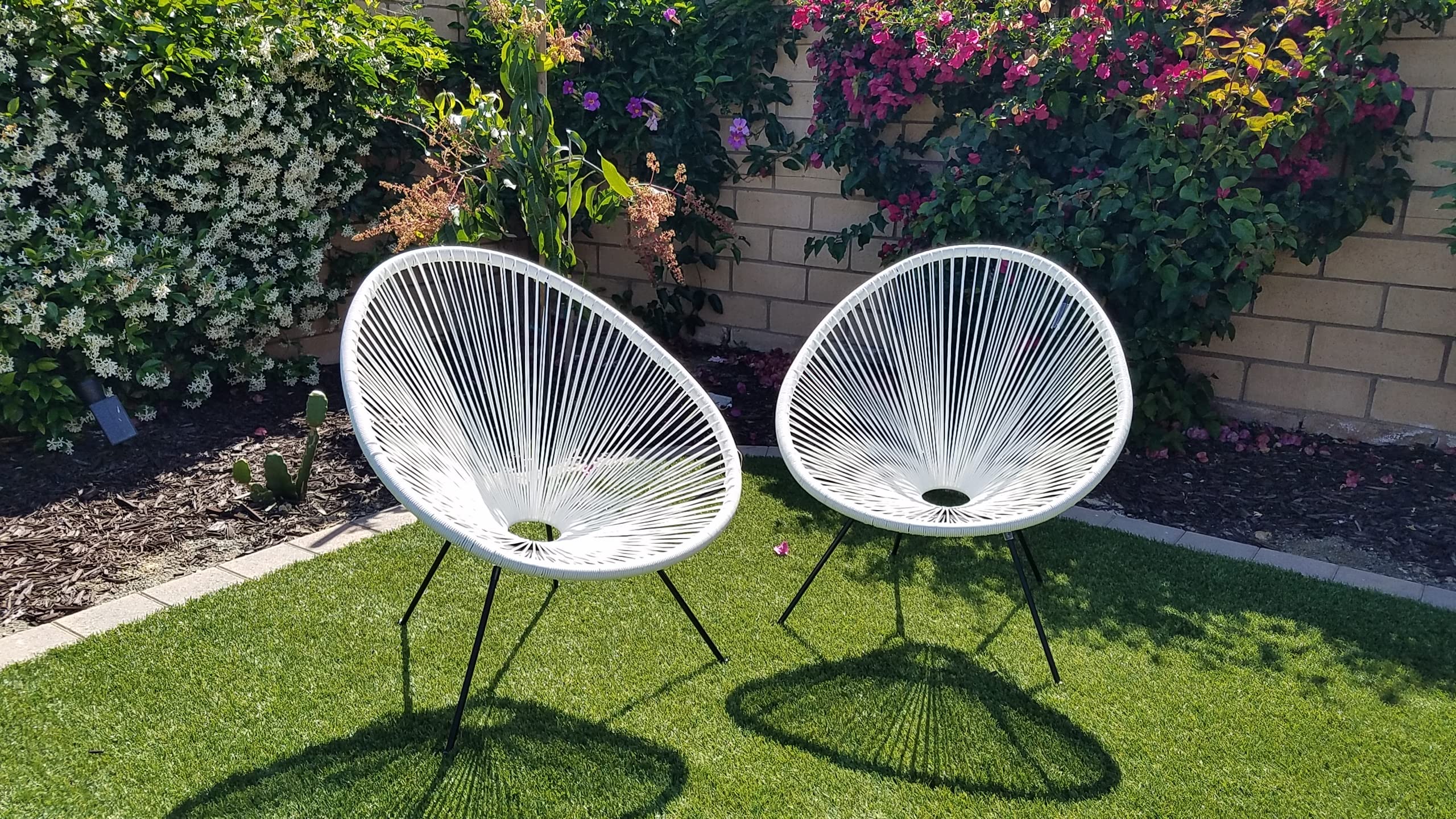 Kingmys Acapulco Patio Chair All-Weather Weave Lounge Chair Patio Sun Oval Chair Indoor Outdoor Chairs Egg Chairs Patio Furniture Acapulco Chair (2 pcs, White)