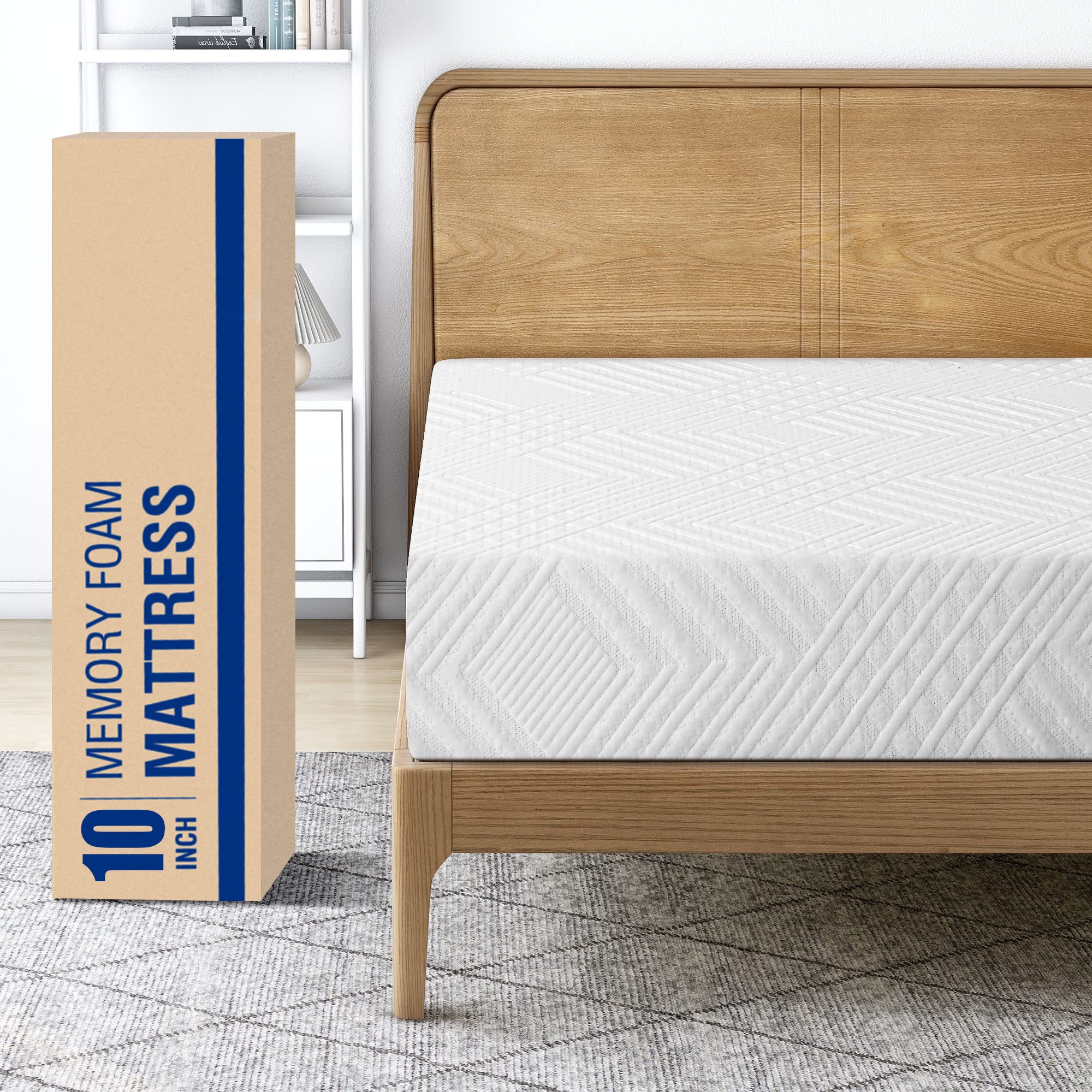 LIFERECORD 10 inch Queen Mattress in a Box, Gel Memory Foam Mattresses Made in USA for Queen Bed, Medium Feeling White