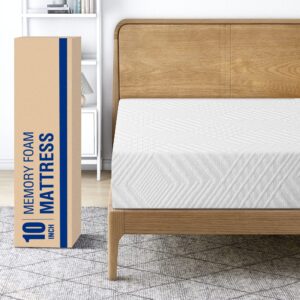 LIFERECORD 10 inch Full Mattress in a Box, Gel Memory Foam Mattresses Made in USA for Full Bed, Medium Feeling, White