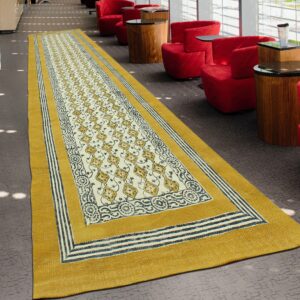 CASAVANI Collection Rectangular Rug - 5x7 Ft Musterd Yellow Cotton Dhurrie Floral Kilim Rug Indoor Outdoor Use Carpet Flatweave Rug High Traffic Area in Bedroom Dining Room Living Room