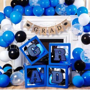 civaner 98 pcs graduation decorations party supplies 4 grad balloons boxes 12 letter 70 graduation balloons graduation sticker set kit for 2024 graduation party decor(blue)