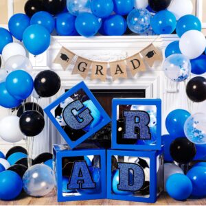 Civaner 98 Pcs Graduation Decorations Party Supplies 4 Grad Balloons Boxes 12 Letter 70 Graduation Balloons Graduation Sticker Set Kit for 2024 Graduation Party Decor(Blue)