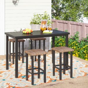 PHI VILLA Outdoor Bar Stools Set of 4, 26” Wicker Seat Counter Height Backless Barstools, Metal Frame Bar Chairs for Patio Kitchen & Dining