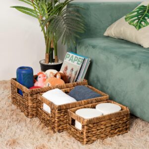 CENBOSS Wicker Baskets (Large, Brown Wash, 1PC) Rattan Woven Baskets, Water Hyacinth Baskets, Seagrass Storage Baskets for Shelves