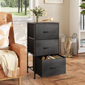 WLIVE Dresser with 3 Drawers, Fabric Nightstand, Organizer Unit, Storage Dresser for Bedroom, Hallway, Entryway, Closets, Sturdy Steel Frame, Wood Top, Easy Pull Handle, Charcoal Black