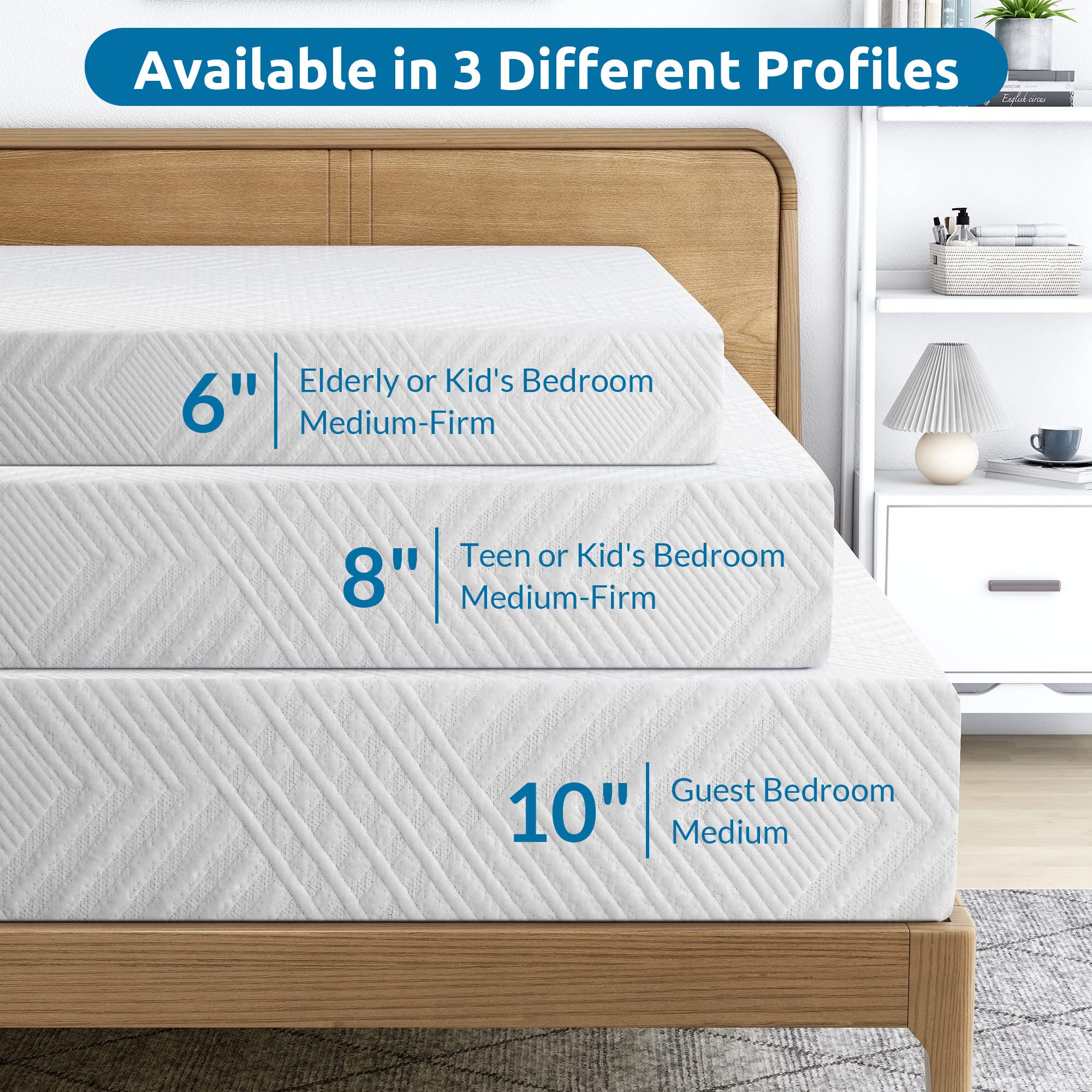 LIFERECORD 8 inch Full Mattress in a Box, Gel Memory Foam Mattresses Made in USA for Full Bed, Medium Firm, White