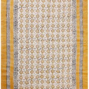 CASAVANI Collection Rectangular Rug - 5x7 Ft Musterd Yellow Cotton Dhurrie Floral Kilim Rug Indoor Outdoor Use Carpet Flatweave Rug High Traffic Area in Bedroom Dining Room Living Room