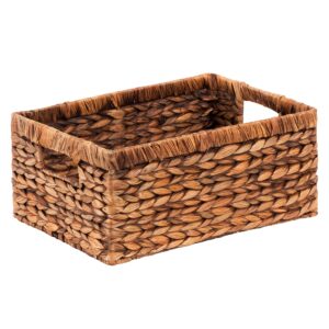 CENBOSS Wicker Baskets (Large, Brown Wash, 1PC) Rattan Woven Baskets, Water Hyacinth Baskets, Seagrass Storage Baskets for Shelves