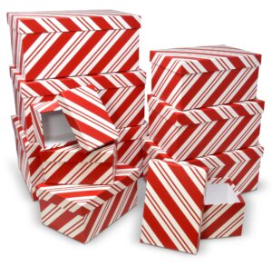 gift boutique nesting gift boxes rectangle 10 pack red & white candy cane design christmas stacked gift box with lids in 10 assorted sizes for gift giving holiday decorative gifts present wrapping