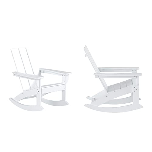 WO Home Furniture Adirondack Rocking Chair Set of 2 PCS Patio All-Weather and UV Protection for Any Outdoor Spaces (White)