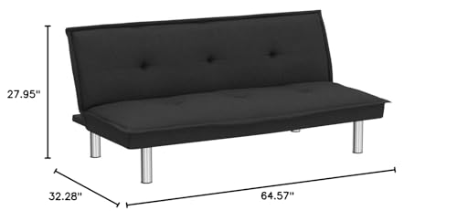 Modern Leather Sofa Bed Futon with Chrome Legs Convertible Folding Sofa Bed for Compact Living Spaces Apartments Dorms Black