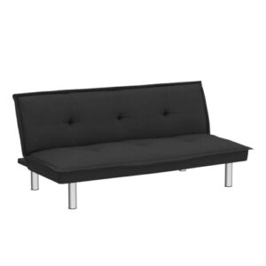 Modern Leather Sofa Bed Futon with Chrome Legs Convertible Folding Sofa Bed for Compact Living Spaces Apartments Dorms Black