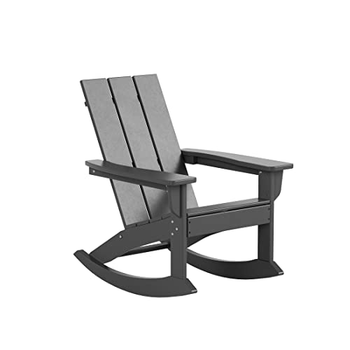 WO Home Furniture Adirondack Rocking Chair Set of 2 PCS Patio All-Weather and UV Protection for Any Outdoor Spaces (Gray)