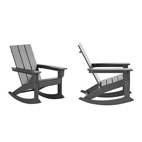 WO Home Furniture Adirondack Rocking Chair Set of 2 PCS Patio All-Weather and UV Protection for Any Outdoor Spaces (Gray)