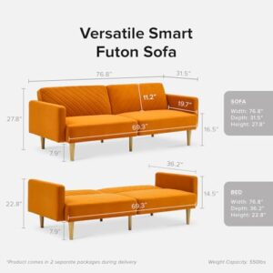 mopio Futon Sofa Bed, Couch, Small Sofa, Sleeper Sofa, Loveseat, Mid Century Modern Futon Couch, Sofa Cama, Couches for Living Room (Apricot Velvet)