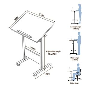 KOUPA Adjustable Mobile Standing Desk Large 16×31 in, Rolling Computer Workstation with Lockable Wheels for Home Office, 360° Flip Tilt Foldable Laptop Table Cart for Standing Sitting