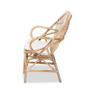 Baxton Studio Bali & pari Jayden Modern Bohemian White Fabric Upholstered and Natural Rattan Loveseat